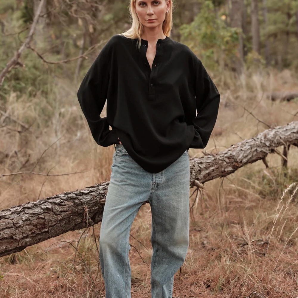 Mamene Black Henley Pullover Shirt In Wool - Picture 2 of 3